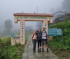 Trekkers taking their moments at Ghorepani Poonhill gate.