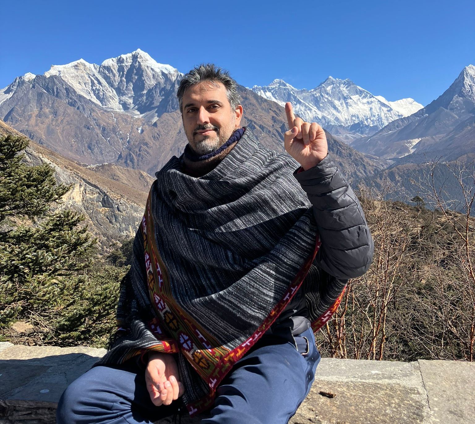 Aerial view of Everest Base Camp with snowy Himalayan peaks
