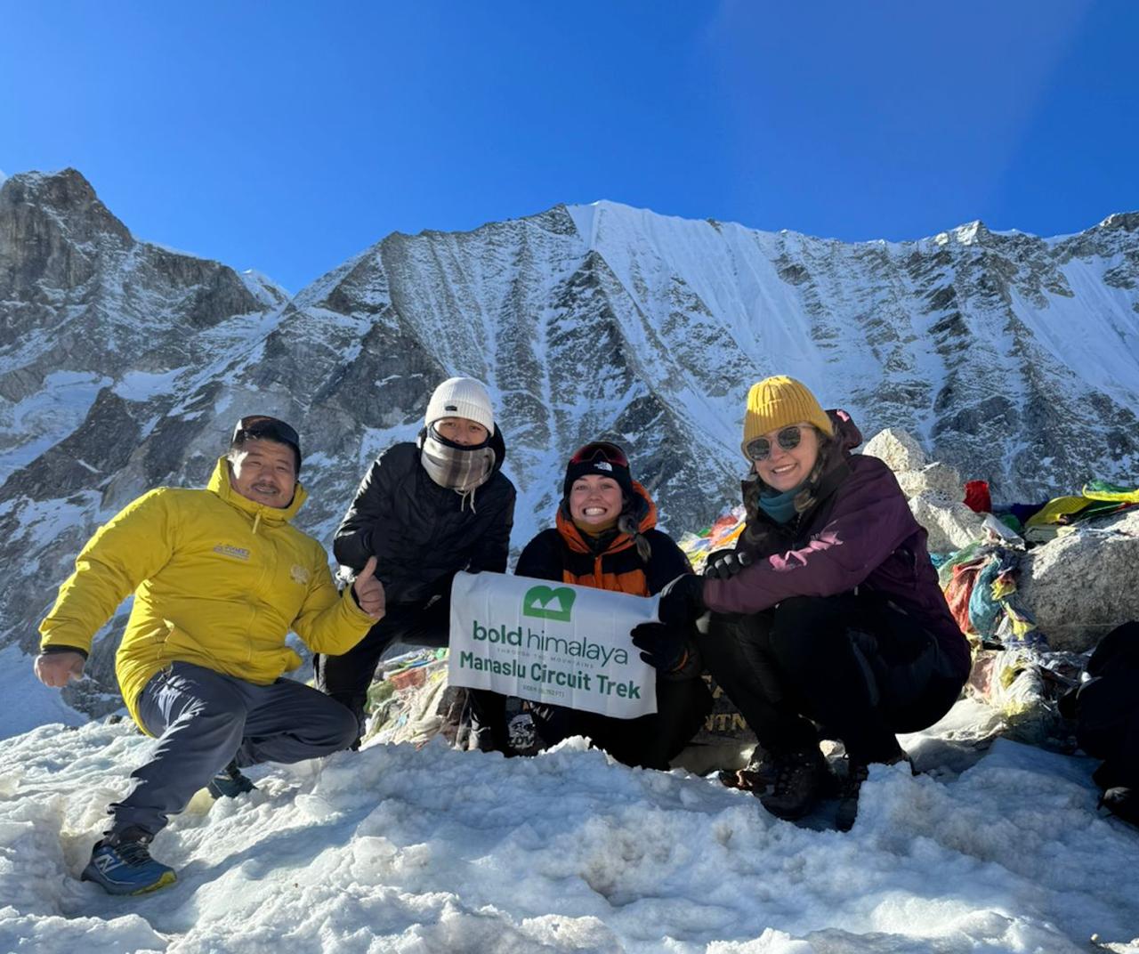 Bold Himalaya Team successfully reached Larkya La Pass (5,106 m / 16,752 ft) with our expert team during the Manaslu Circuit Trek in Nepal