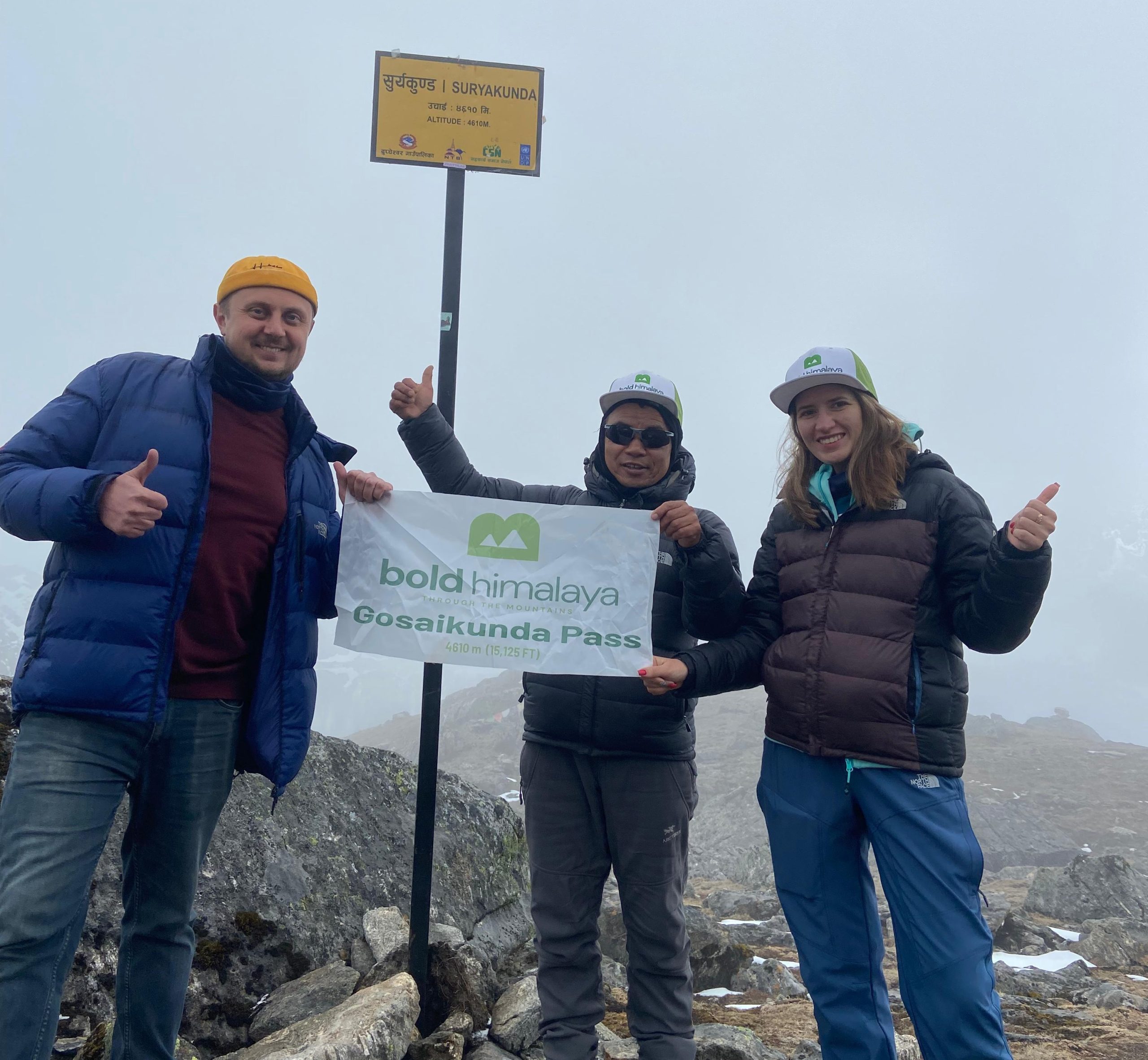 Trekkers team at Surya Kunda 4,610 m 15,125 ft Gosaikunda Lake Trek Nepal