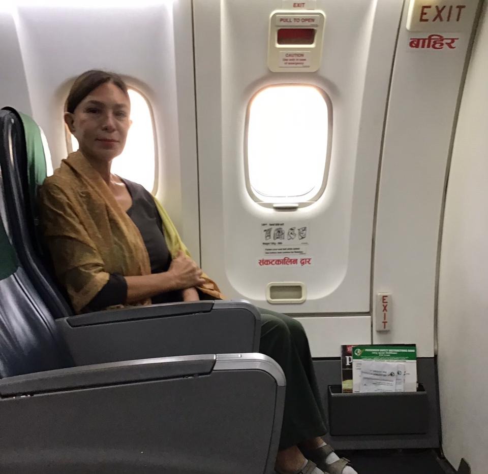 Inside airplane before Everest mountain flight takeoff