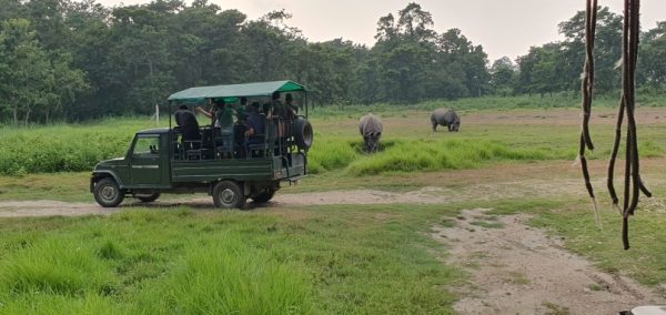 Enjoying the jungle safari riding on a jeep