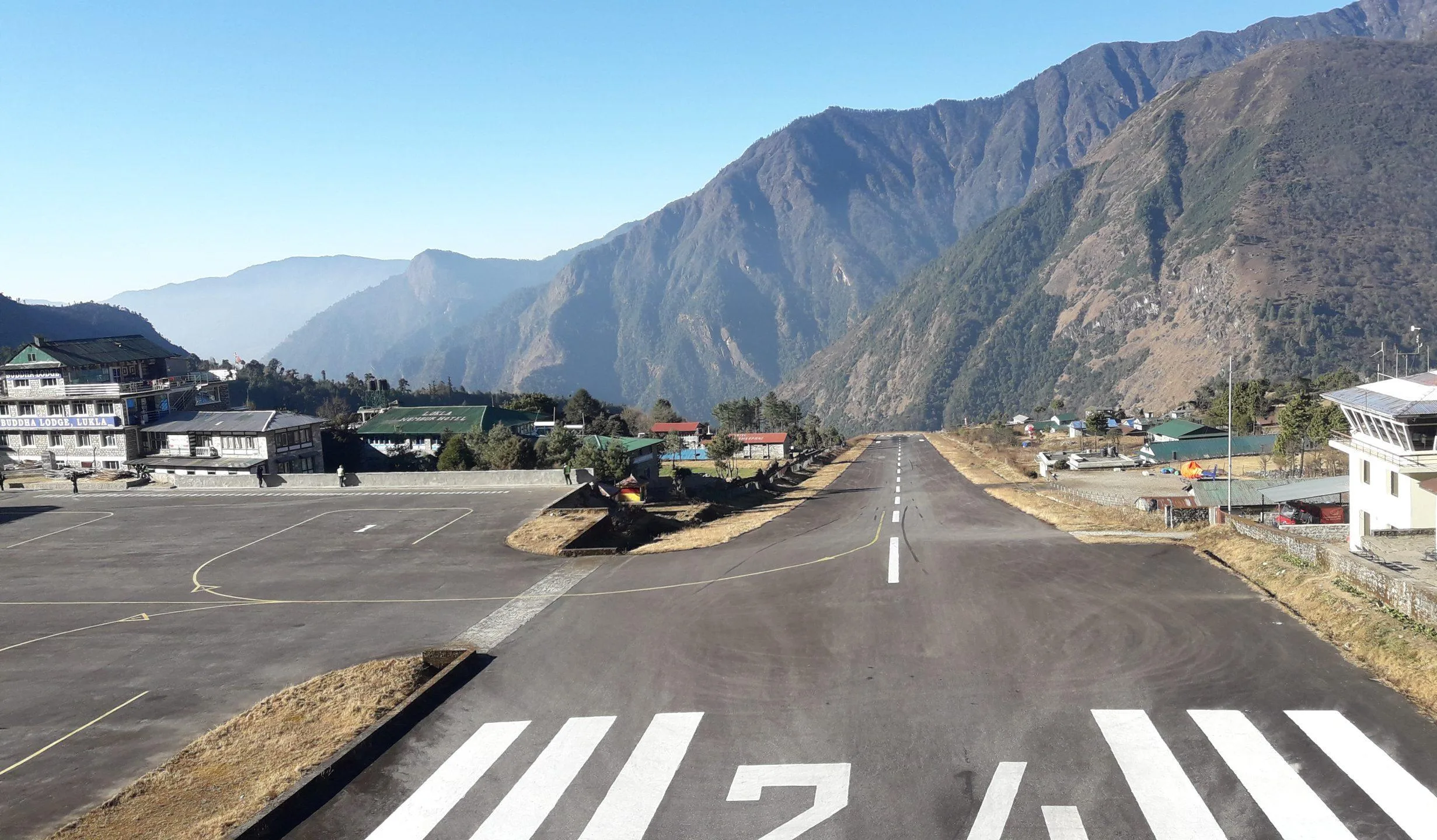 Lukla Airport with the majestic Himalayan range in the background during Everest Base Camp Trek
