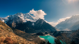 Birendra Lake in the Manaslu region of Nepal, a turquoise glacial lake surrounded by mountains