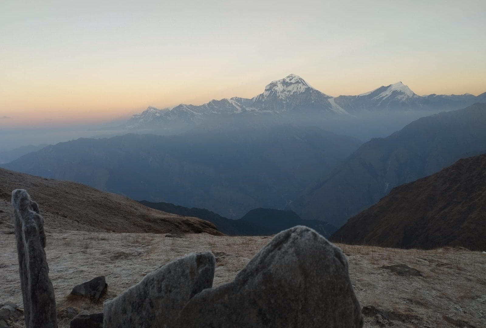 Sunrise over Annapurna and Dhaulagiri mountains from Khopra Danda viewpoint
