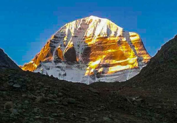 Mount Kailash, a sacred Himalayan peak in Tibet, during the Mount Kailash Mansarovar Tour via Hilsa
