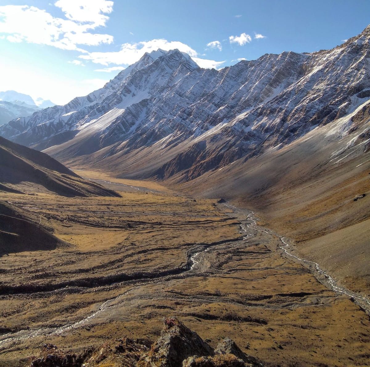 Naar High Camp Dharmashala before Kang La Pass 17,769 ft 5,416 m Annapurna region trek