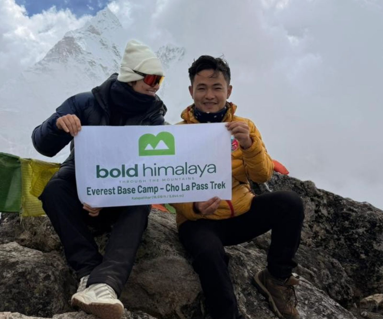 Trekkers at the summit of Nagarsang Peak (5,501 m / 18,045 ft) during the Everest Base Camp Gokyo Cho La Pass Trek