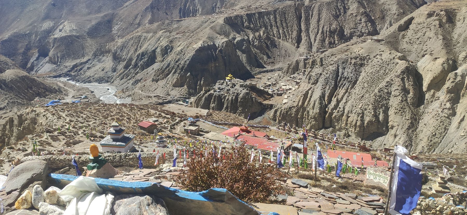 Nar Village 13,484 ft 4,110 m with monastery view Nar Phu Valley Trek Nepal