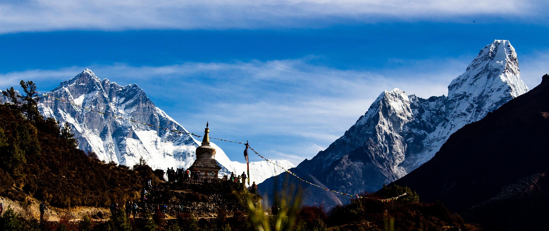 Snow-covered peaks of the Himalayas with a dramatic mountain landscape in Nepal