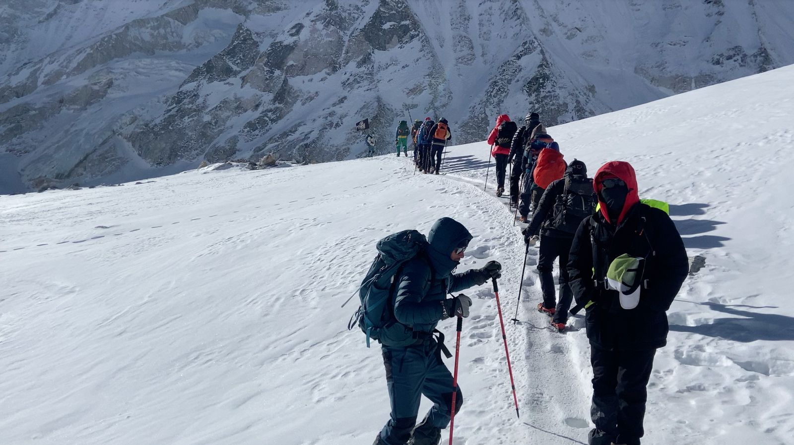 Trekking to Larkya La Pass, high pass on Manaslu Circuit Trek, Nepal Himalayas