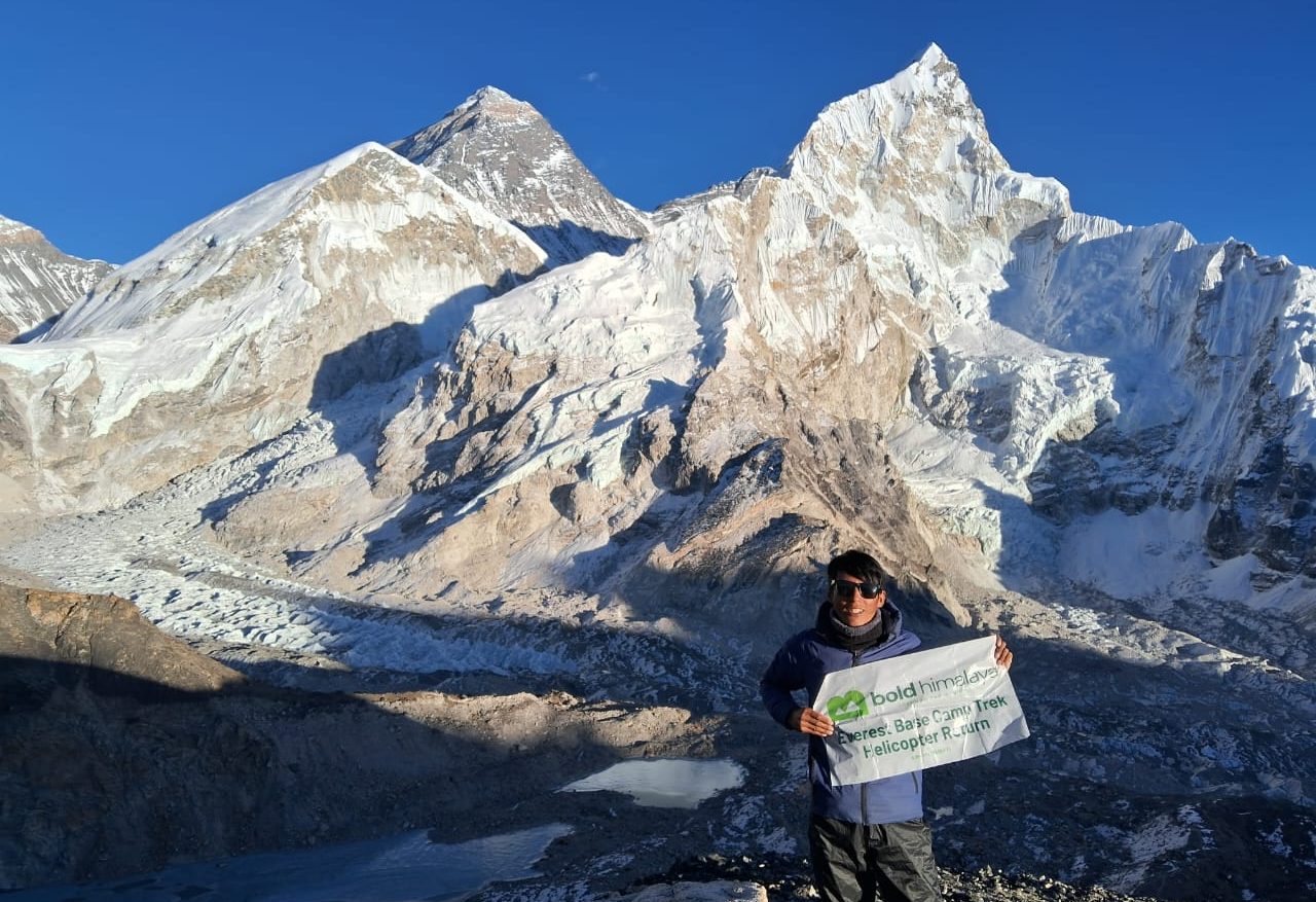 Kala Patthar Viewpoint (5,644 m / 18,519 ft) with Stunning Mount Everest and Lhotse Everest Base Camp Trek with Helicopter Return
