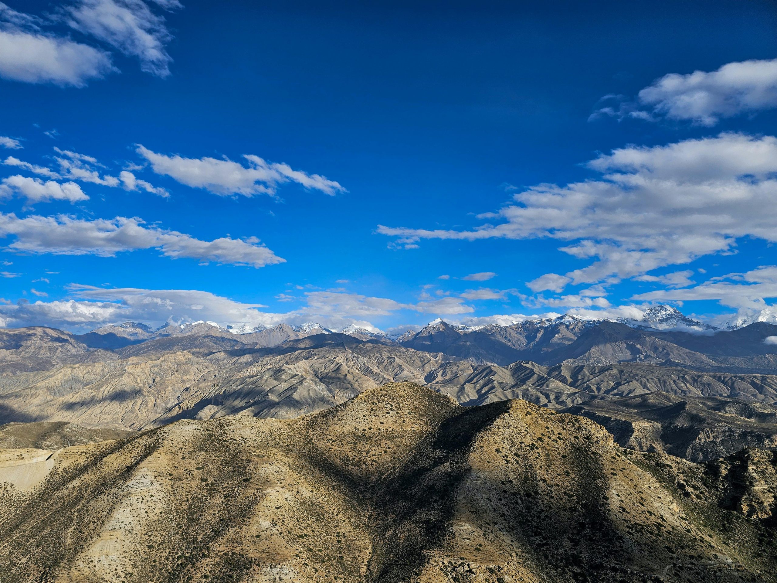 Panoramic view of Himalayan peaks seen from Lo Manthang, during Upper Mustang Tangbe Tetang Muktinath Trek
