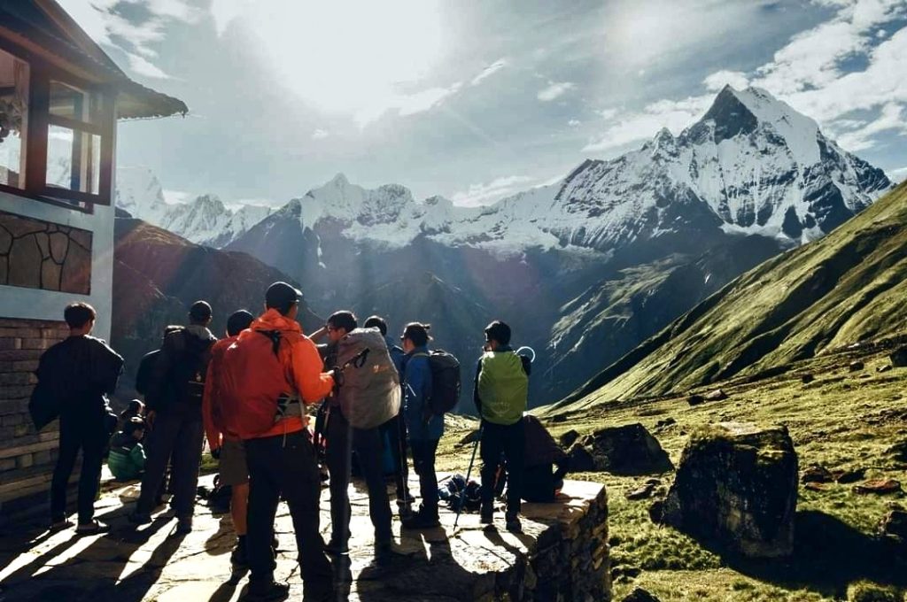 Students enjoying view of mountains
