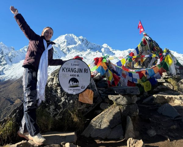 Trekker enjoys breathtaking views from Kyanjin Ri (4,785 m), surrounded by the majestic peaks of Langtang Valley, Nepal-best treks in nepal