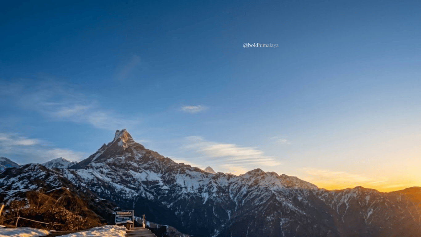 Mardi Himal mountain view with snow-covered peaks during winter trek in Nepal