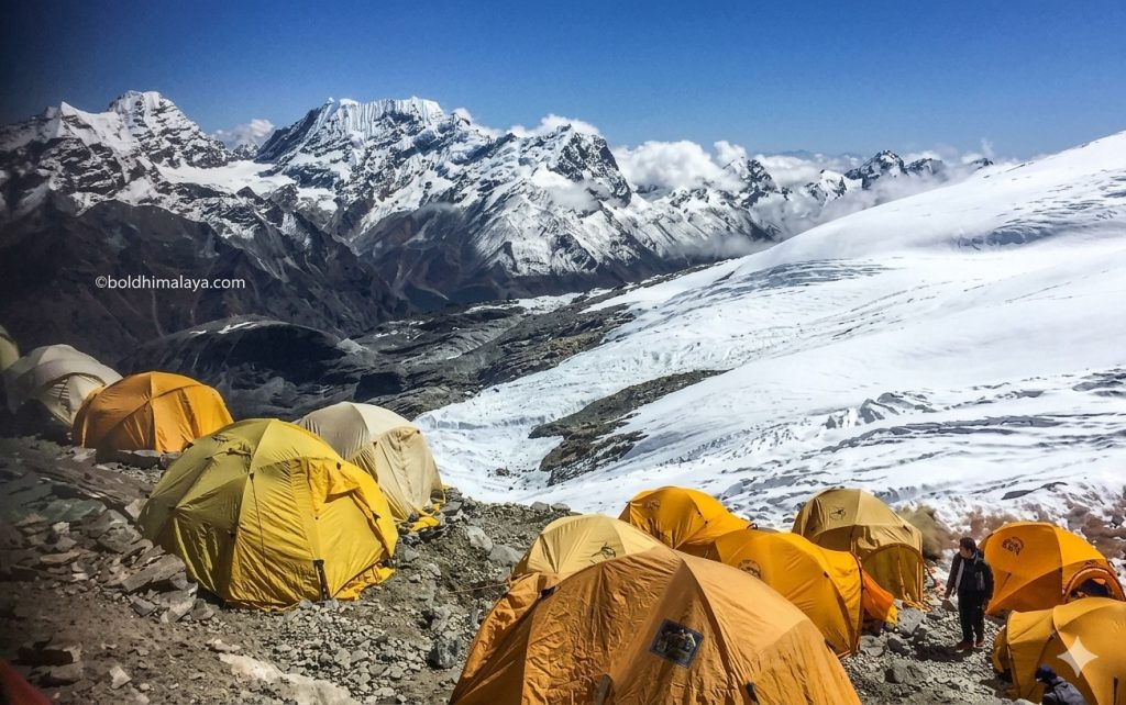 Yellow tent camping during Mera Peak Climbing
