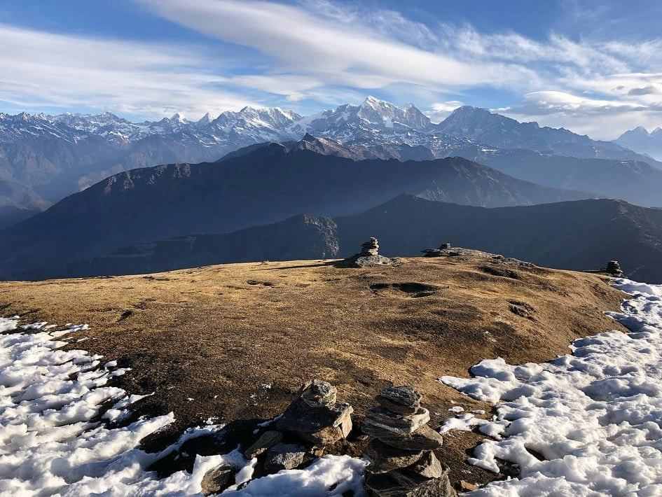 Lower Annapurna mountain range covered with snow