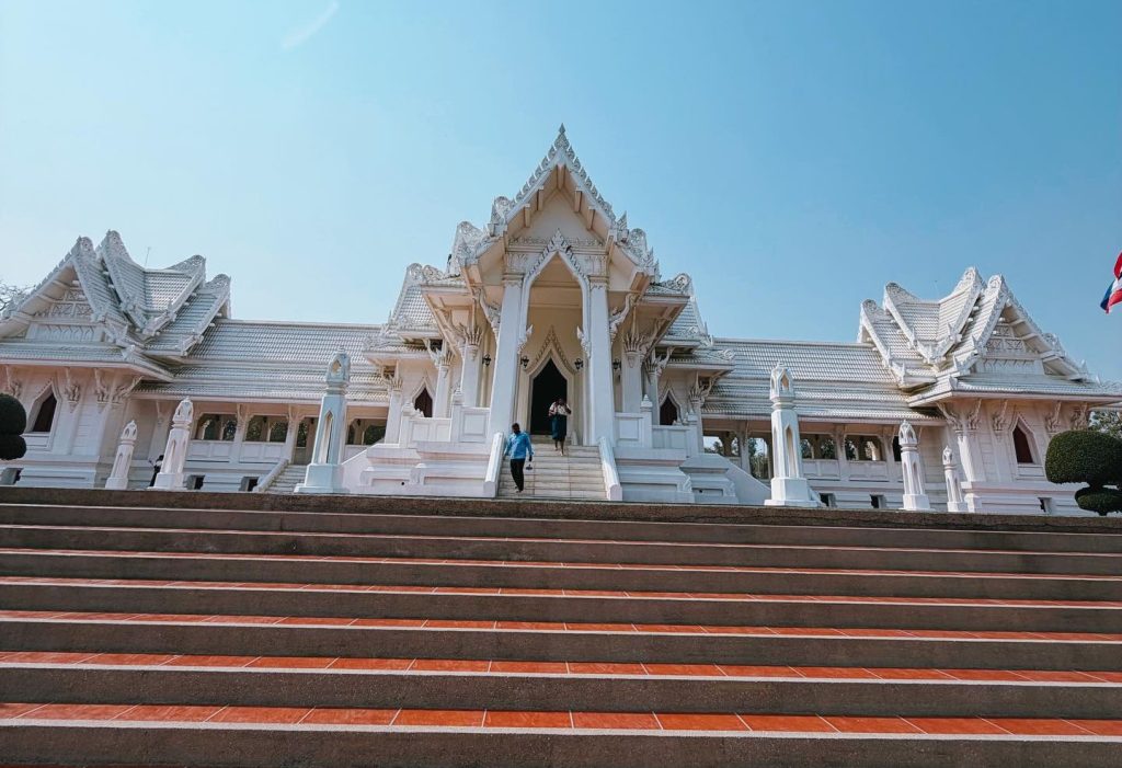 Visit the Royal Thai Monastery with its white marble architecture and Thai-style design, one of the best things to do in Lumbini