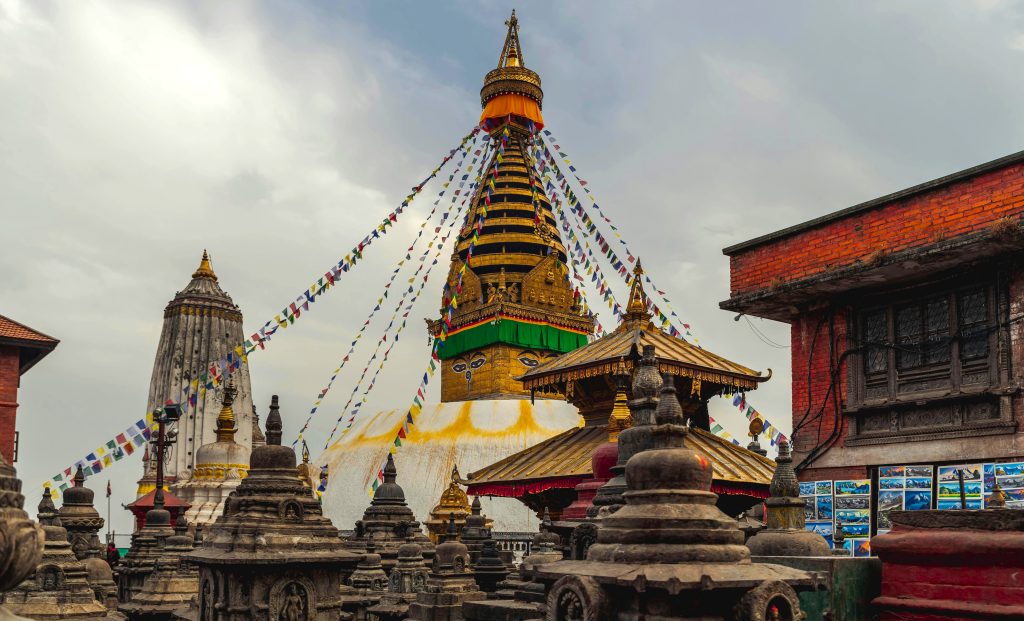 Sacred Swayambhunath Stupa overlooking the valley during 2-days Kathmandu tour with panoramic city views