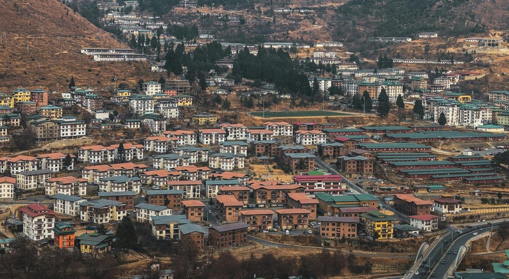 A vibrant view of Thimphu City, where traditional Bhutanese culture meets modern life