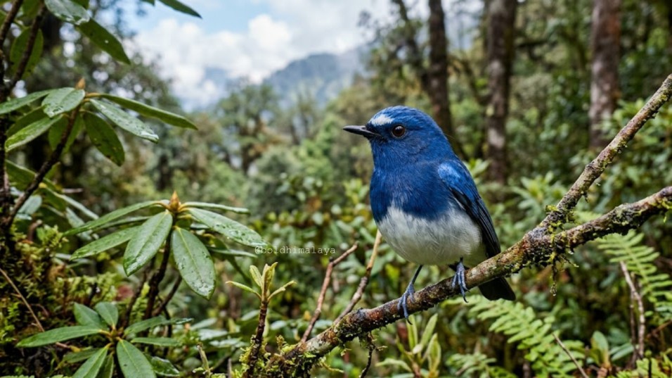 Ultramarine Flycatcher perched on a forest branch during a Birdwatching tour in Nepal