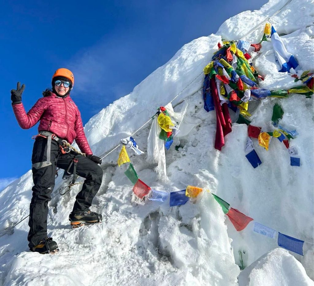A girl climbing the Island peak, one of the easy peaks to climb in Nepal