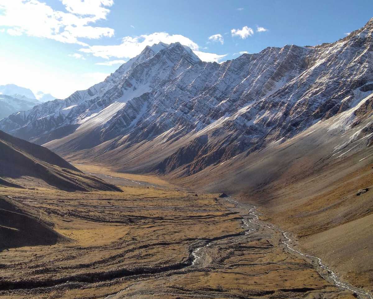 Scenic view from Nar High Camp at 4,200 m / 13,780 ft during the Nar Phu Valley Trek.