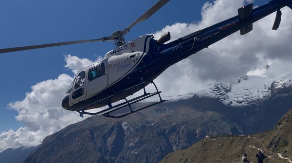 Everest Base Camp helicopter tour flying above the Khumbu Valley with Himalayan peaks