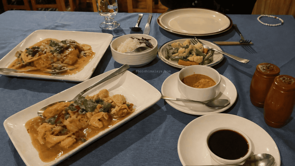 High-quality meal served in a luxury lodge, prepared by a professional chef on the Everest Base Camp Trek