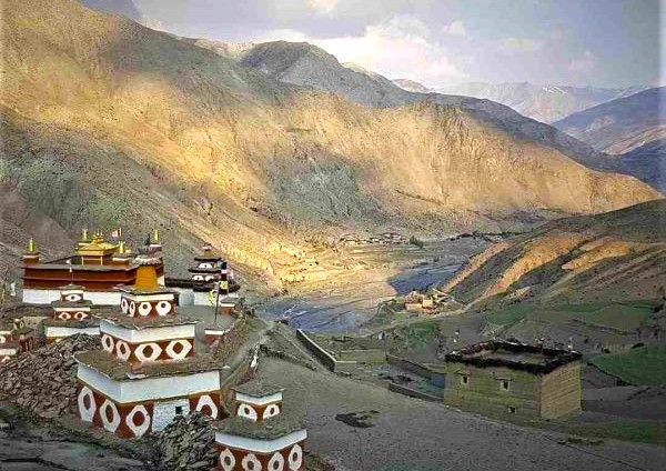 Traditional Bon stupas and stone houses in a remote Upper Dolpo village, a perfect glimpse for the monsoon treks in Nepal
