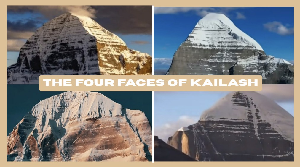 Four sacred faces of Holy Mount Kailash — Eastern, Western, Northern, and Southern — representing radiance, compassion, power, and enlightenment.-Mount Kailash Yatra