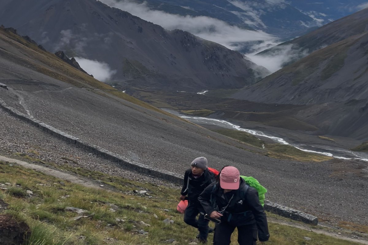 Scenic trekking path with mountains, rocky slopes, and distant streams near Tilicho Lake on the Annapurna Circuit Trek in Nepal