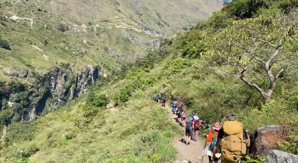 Trekking trail from Jagat to Deng on the Manaslu Circuit Trek in Nepal