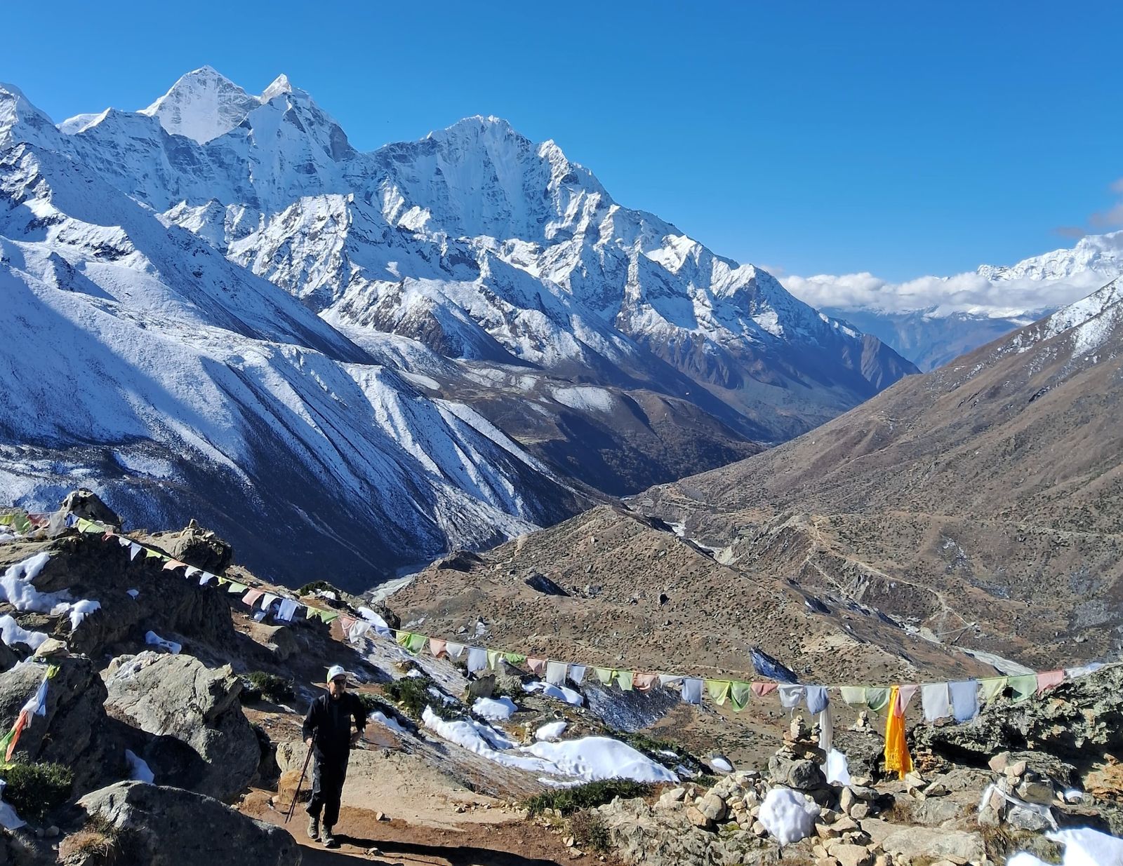 Trekkers on the trail from Dingboche to Lobuche during the Everest