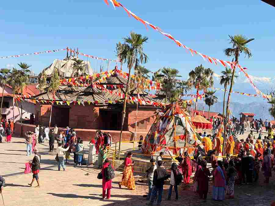 People performing Govardhan Puja at Swargadwari during Gai Tihar in Nepal.