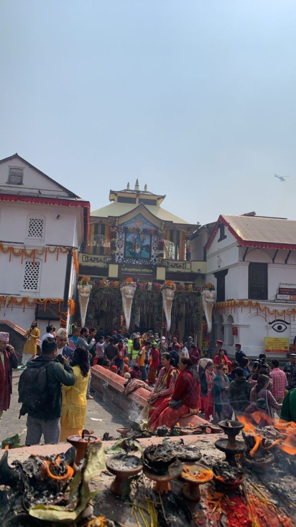 Devotees and sadhus gathered at Pashupatinath Temple during Maha Shivaratri 2026 in Kathmandu, Nepal.