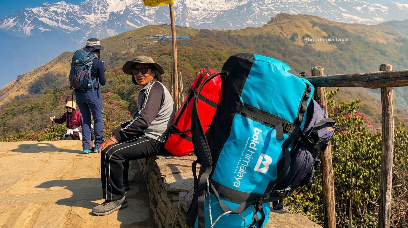 Bold Himalaya trekking team resting at Mardi High Camp during Mardi Himal Trek