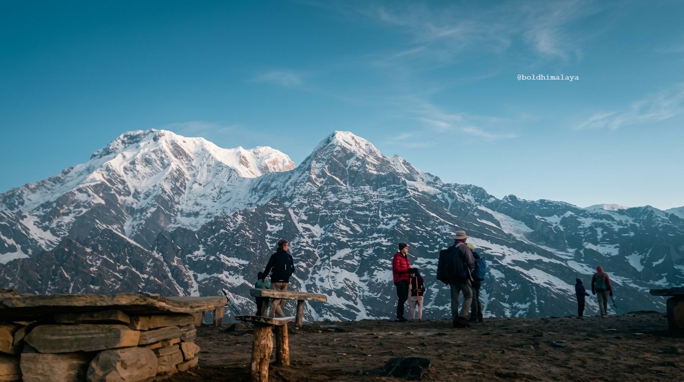 Trekkers enjoying mountain views during the Mardi Himal Base Camp Trek from Pokhara 5 days