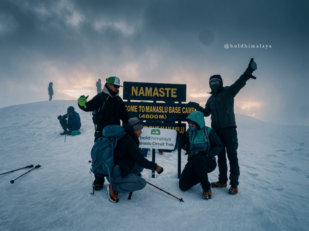Trekkers successfully reached Manaslu Base Camp during 11 days Manaslu Circuit Trek