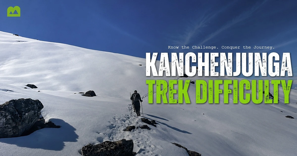 Trekker walking on a snowy trail, showcasing the Kanchenjunga Trek difficulty.